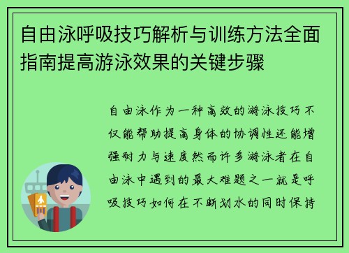 自由泳呼吸技巧解析与训练方法全面指南提高游泳效果的关键步骤