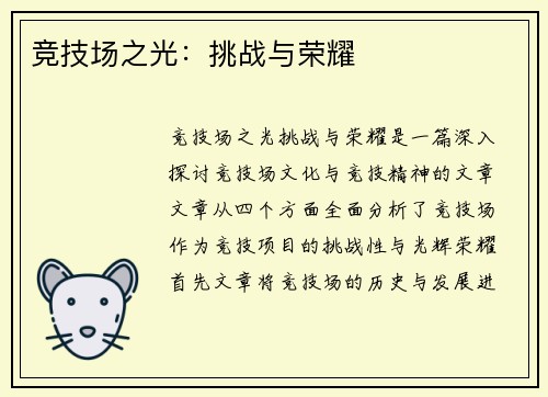 竞技场之光:挑战与荣耀 竞技场之光:挑战与荣耀
